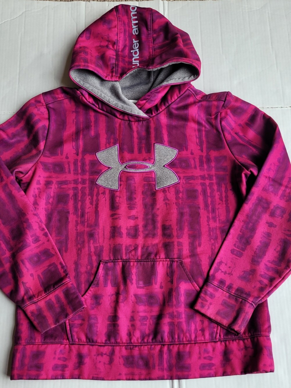 UNDER ARMOR HOODED SWEATSHIRT LOOSE FIT HOODIE PINK GREY KIDS YOUTH XL